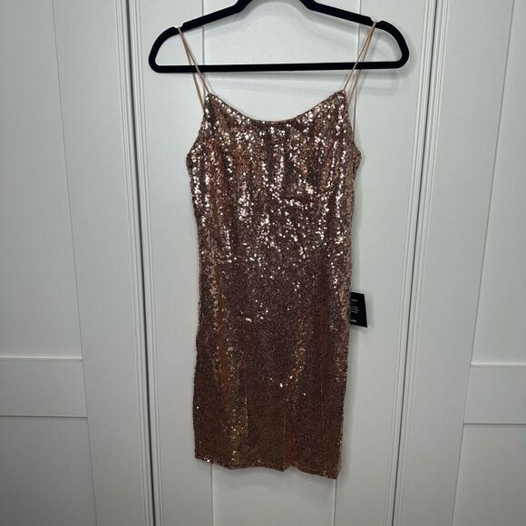 New with Tag. Small Lulus Bring It Rose Gold Sequin Bodycon Mini Dress (M1) - Picture 3 of 6